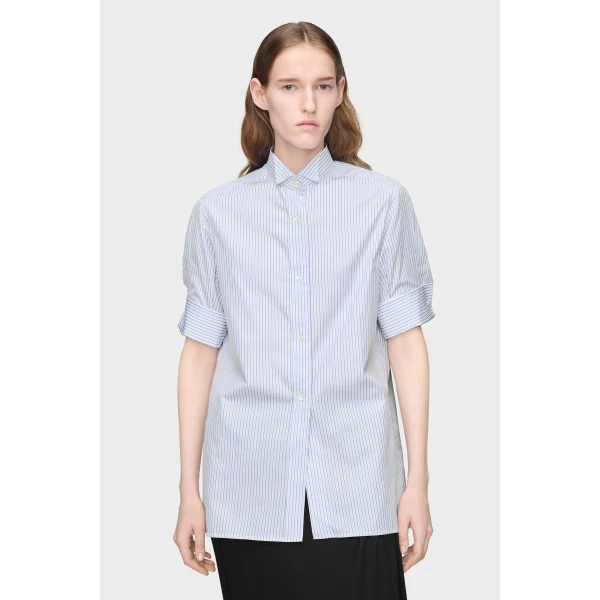 Maison Margiela Striped Cotton Short-Sleeve Shirt in White and Light Blue | Shirts | Coveti