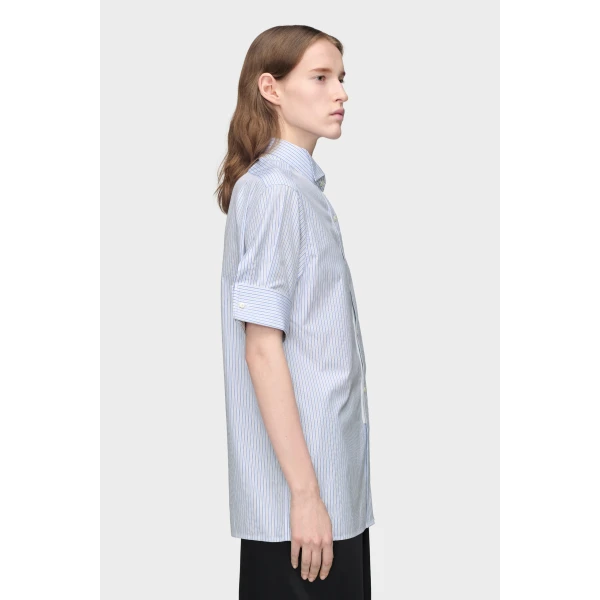 Maison Margiela Striped Cotton Short-Sleeve Shirt in White and Light Blue | Shirts | Coveti