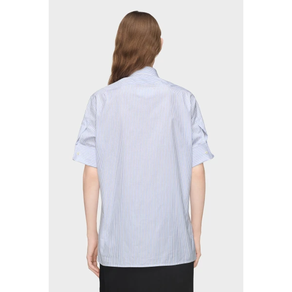 Maison Margiela Striped Cotton Short-Sleeve Shirt in White and Light Blue | Shirts | Coveti
