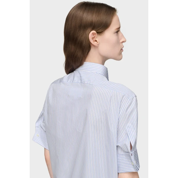 Maison Margiela Striped Cotton Short-Sleeve Shirt in White and Light Blue | Shirts | Coveti