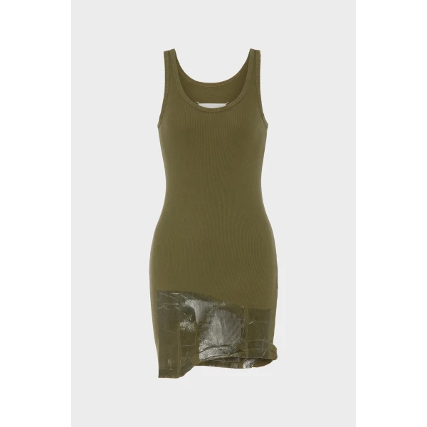 Maison Margiela Taped Rib Mini Dress in Olive | Mini Dresses | Coveti
