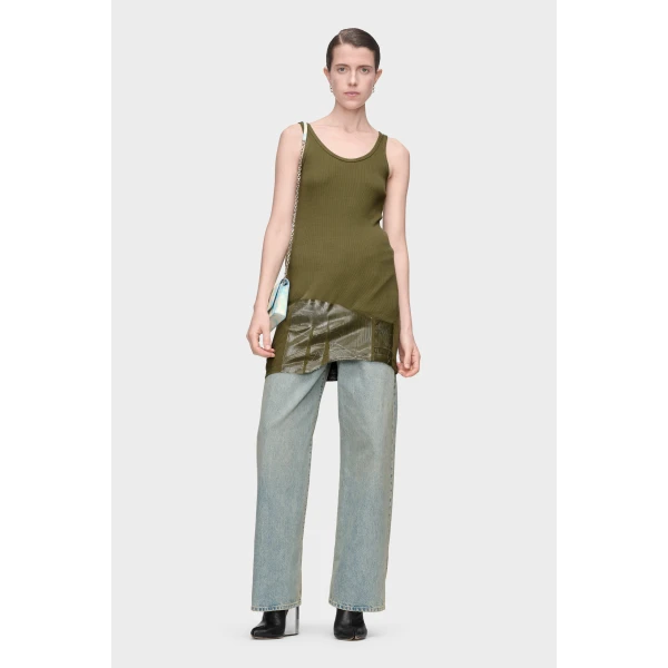 Maison Margiela Taped Rib Mini Dress in Olive | Mini Dresses | Coveti