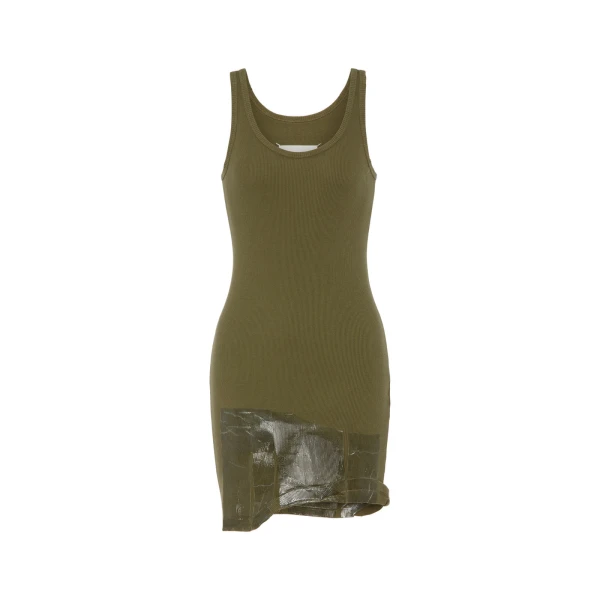 Taped Rib Mini Dress in Olive