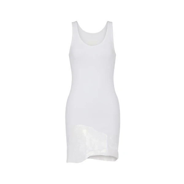 Taped Rib Mini Dress in White