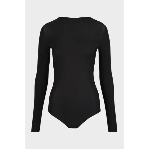 Maison Margiela Technical Jersey Crew-Neck Bodysuit in Black | Bodysuit | Coveti
