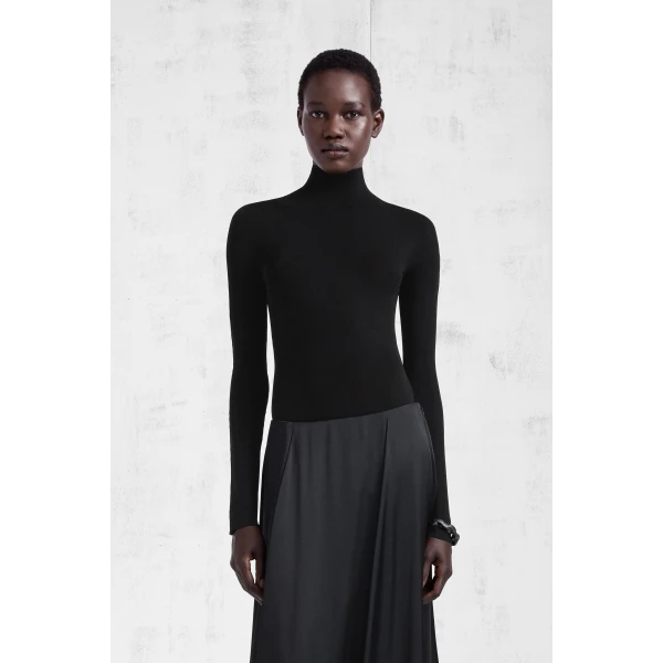 Maison Margiela Technical Jersey Turtleneck Bodysuit in Black | Bodysuit | Coveti