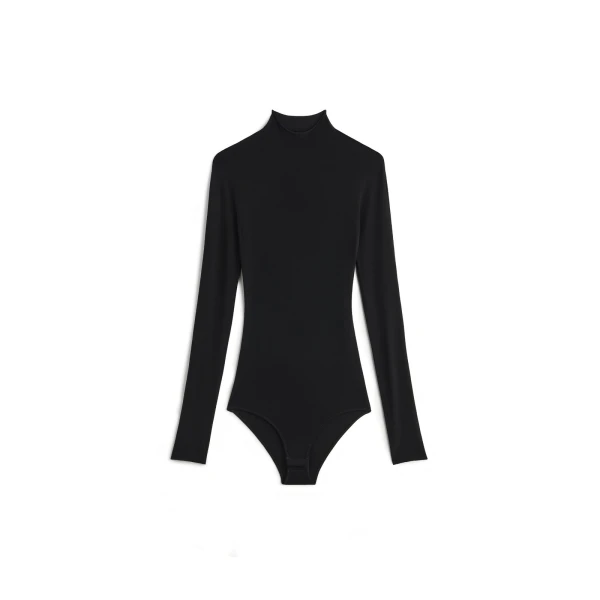 Technical Jersey Turtleneck Bodysuit in Black