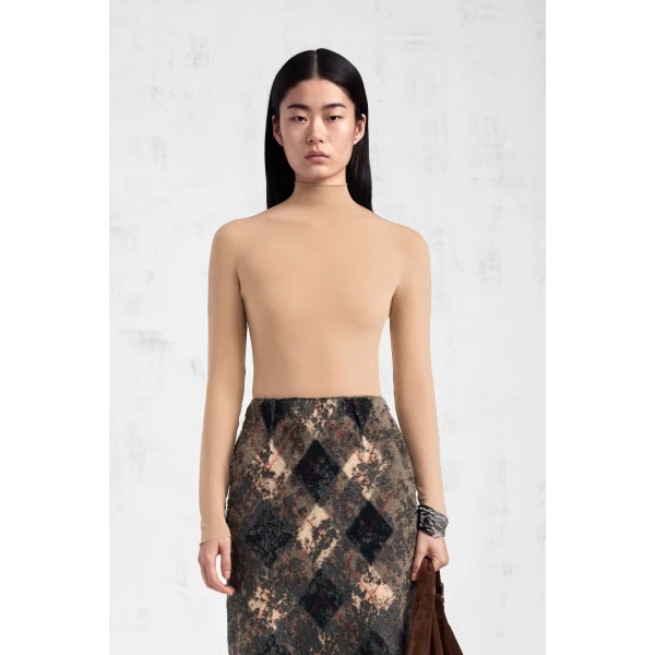Maison Margiela Technical Jersey Turtleneck Bodysuit in Nude | Bodysuit | Coveti