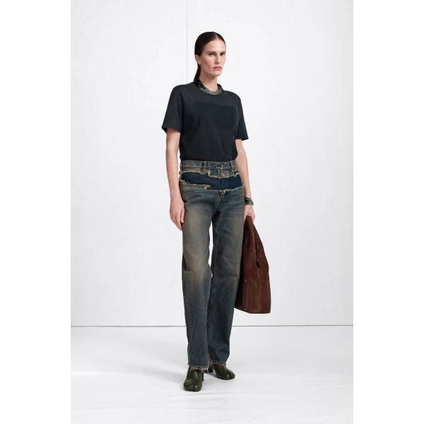 Maison Margiela Tonal Patch Cotton Jersey T-Shirt in Black | T-shirts | Coveti