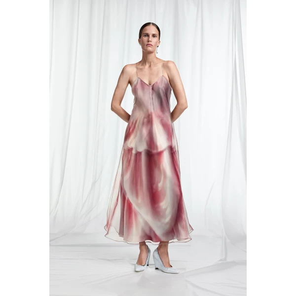Maison Margiela Trompe L'oeil Organza Slip Dress in Multicolour | Midi Dresses | Coveti