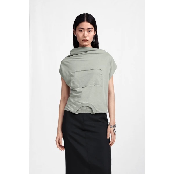 Maison Margiela Twisted Back Cotton Top in Sage Green | Tops | Coveti
