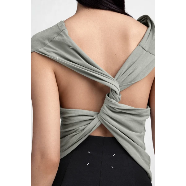 Maison Margiela Twisted Back Cotton Top in Sage Green | Tops | Coveti