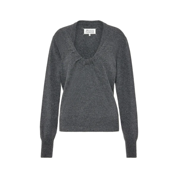 Twisted Knit Crewneck Sweater in Grey