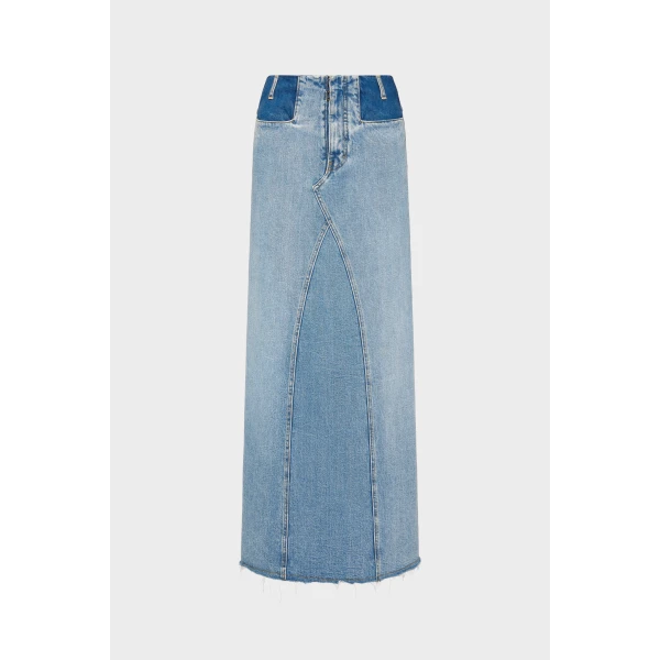 Maison Margiela Two-Tone Denim Maxi Skirt in Blue Jeans | Denim Skirts | Coveti