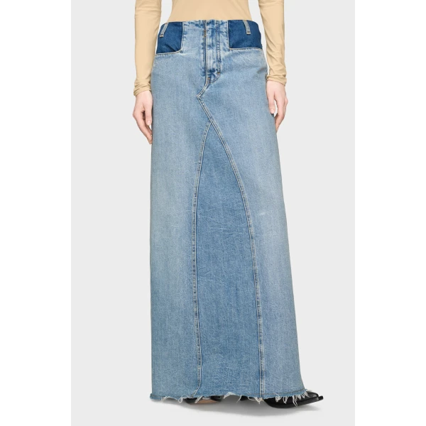 Maison Margiela Two-Tone Denim Maxi Skirt in Blue Jeans | Denim Skirts | Coveti