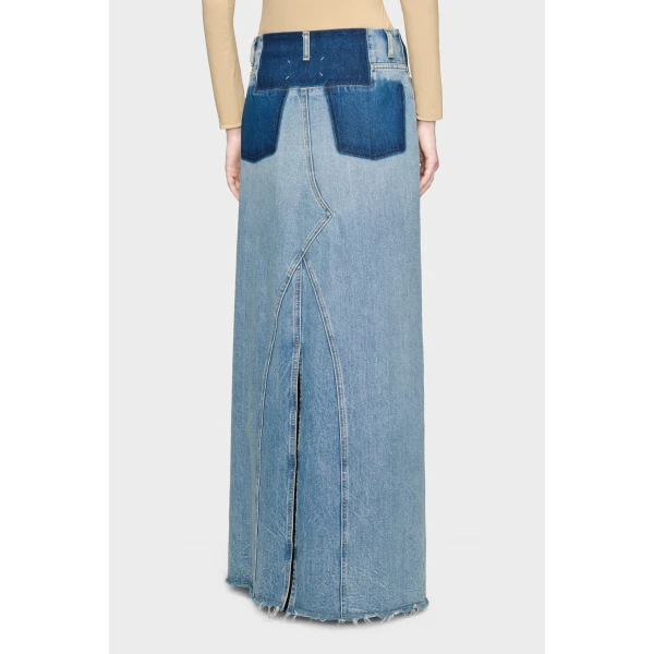 Maison Margiela Two-Tone Denim Maxi Skirt in Blue Jeans | Denim Skirts | Coveti
