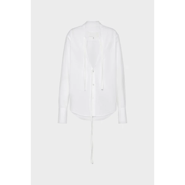 Maison Margiela V-Neck Cotton Shirt in White | Shirts | Coveti