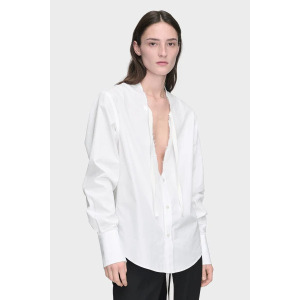 Maison Margiela V-Neck Cotton Shirt in White | Shirts | Coveti