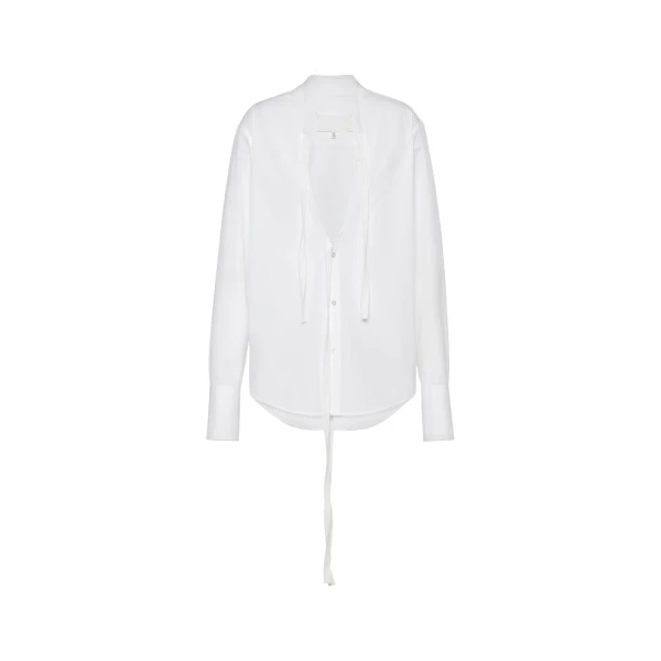 V-Neck Cotton Shirt in White