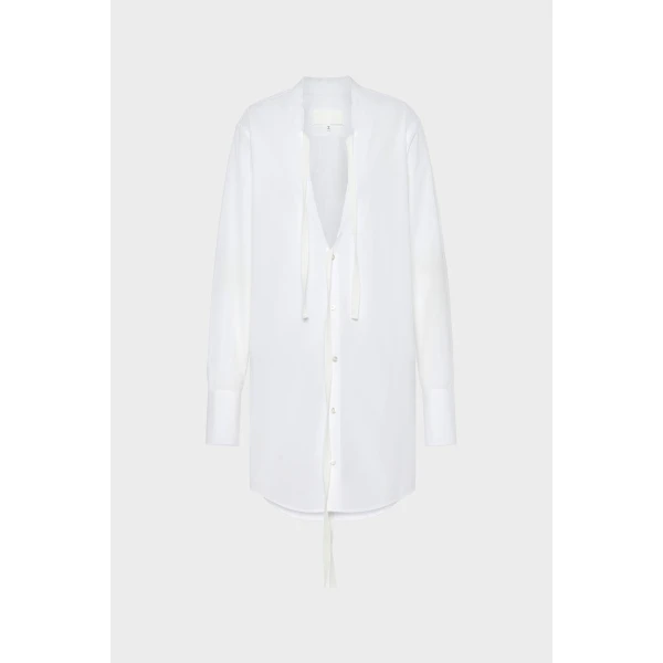 Maison Margiela V-Neck Shirt Dress in White | Midi Dresses | Coveti