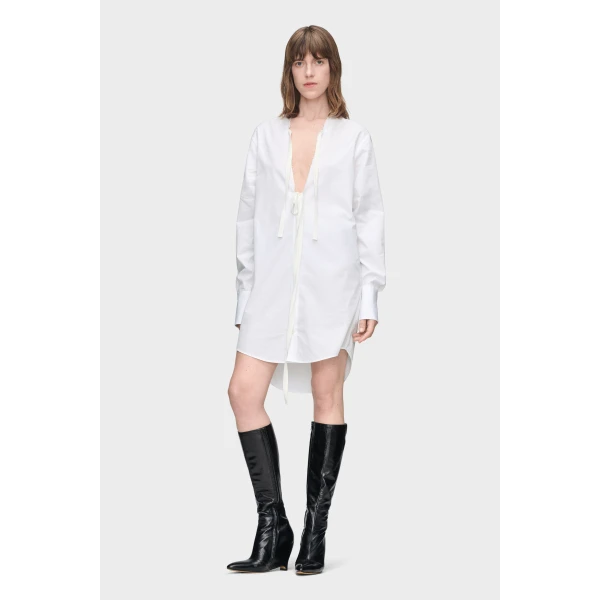Maison Margiela V-Neck Shirt Dress in White | Midi Dresses | Coveti