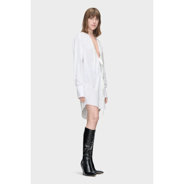Maison Margiela V-Neck Shirt Dress in White | Midi Dresses | Coveti