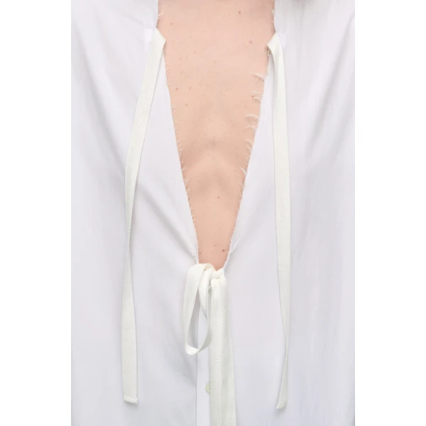 Maison Margiela V-Neck Shirt Dress in White | Midi Dresses | Coveti