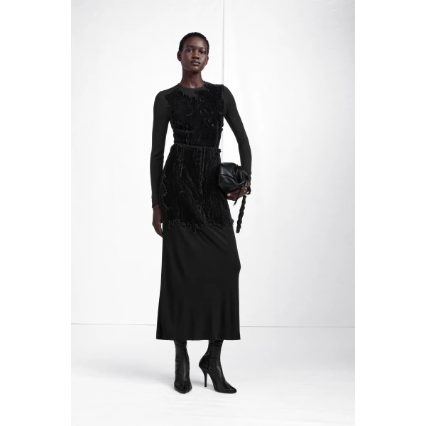 Maison Margiela Velvet Panel Maxi Skirt in Black | Maxi Skirts | Coveti