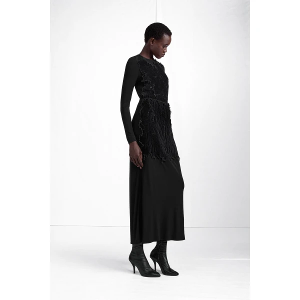 Maison Margiela Velvet Panel Maxi Skirt in Black | Maxi Skirts | Coveti