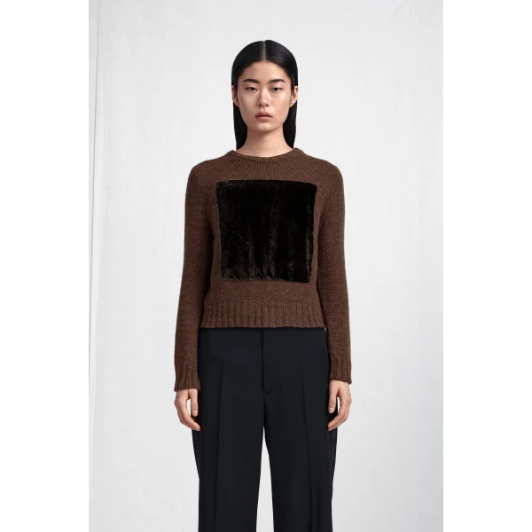 Maison Margiela Velvet-Panel Wool Sweater in Brown | Sweaters | Coveti