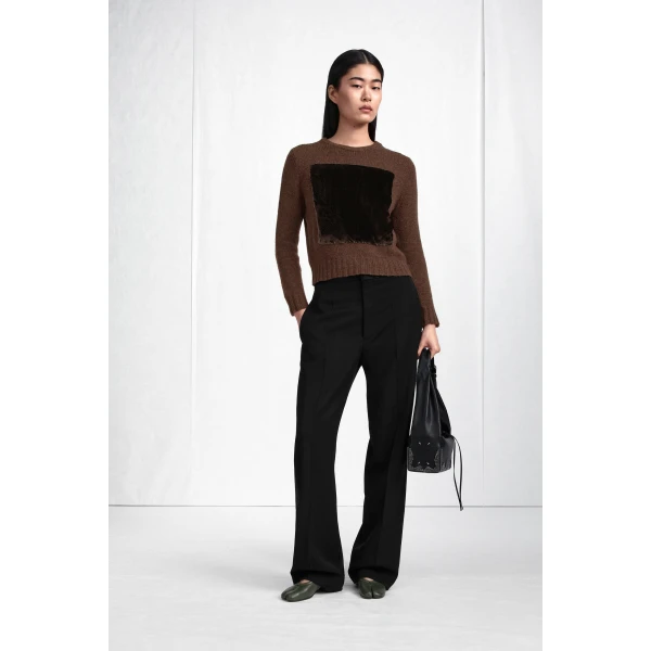 Maison Margiela Velvet-Panel Wool Sweater in Brown | Sweaters | Coveti