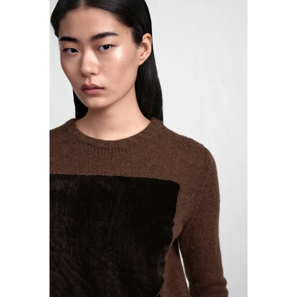 Maison Margiela Velvet-Panel Wool Sweater in Brown | Sweaters | Coveti