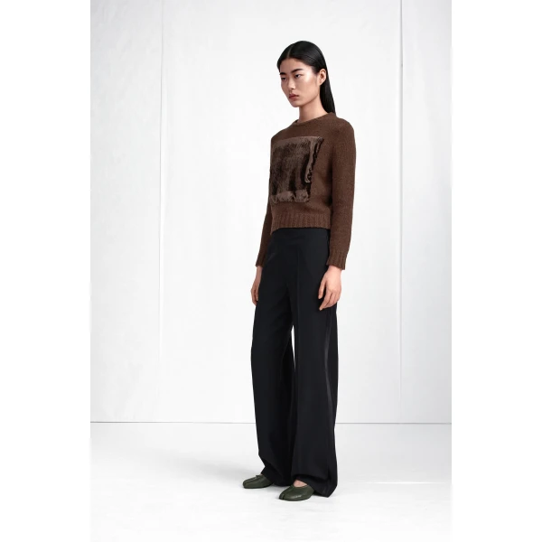 Maison Margiela Velvet-Panel Wool Sweater in Brown | Sweaters | Coveti