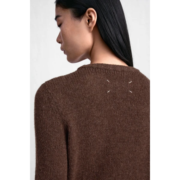 Maison Margiela Velvet-Panel Wool Sweater in Brown | Sweaters | Coveti