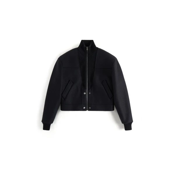 Virgin Wool Bomber Jacket in Black