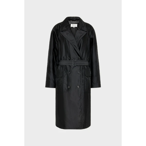 Maison Margiela Virgin Wool Double-Breasted Coat in Black | Wool Coat | Coveti