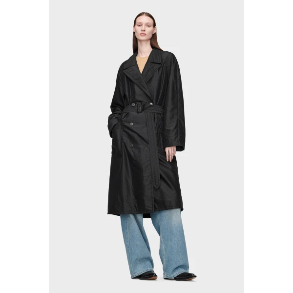 Maison Margiela Virgin Wool Double-Breasted Coat in Black | Wool Coat | Coveti