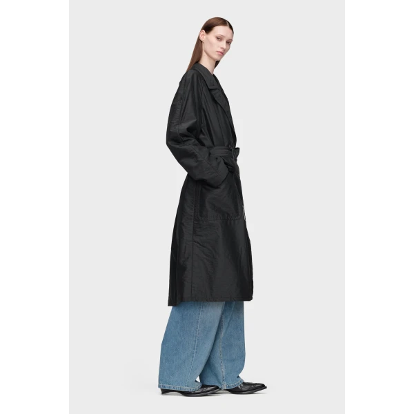 Maison Margiela Virgin Wool Double-Breasted Coat in Black | Wool Coat | Coveti