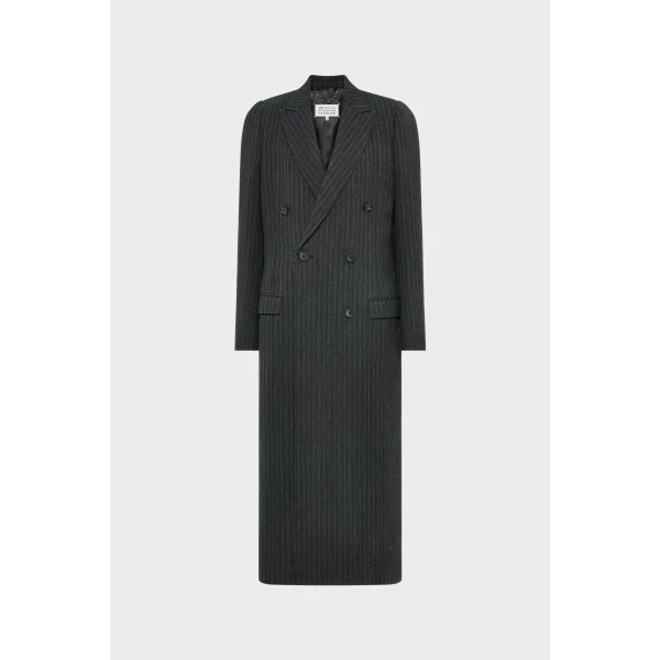 Maison Margiela Virgin Wool Long Coat in Black | Wool Coat | Coveti