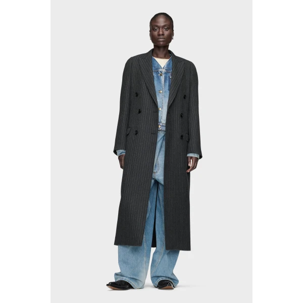 Maison Margiela Virgin Wool Long Coat in Black | Wool Coat | Coveti