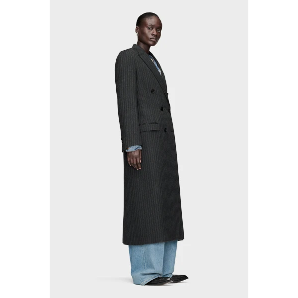 Maison Margiela Virgin Wool Long Coat in Black | Wool Coat | Coveti