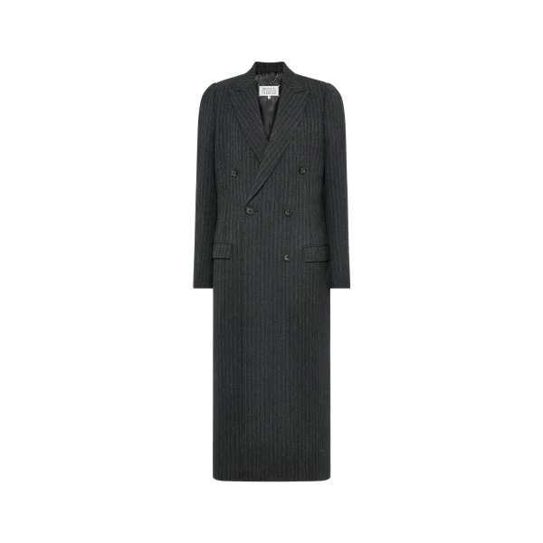 Virgin Wool Long Coat in Black