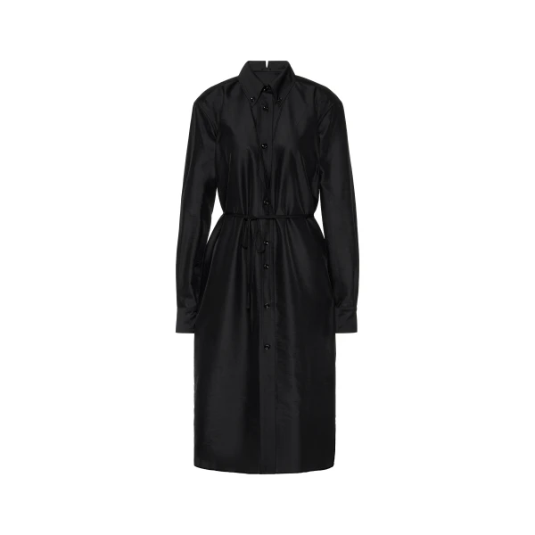 Virgin Wool Midi Shirt Dress in Black