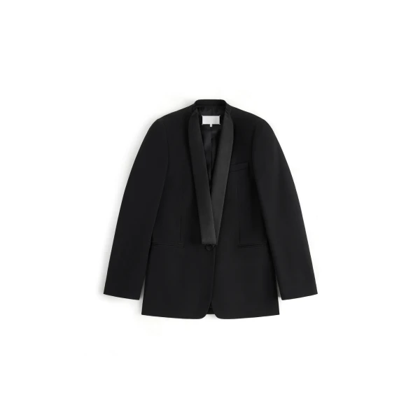 Virgin Wool Tuxedo Blazer in Black