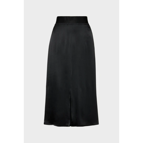 Maison Margiela Washed Silk Satin Midi Skirt in Black | Midi Skirts | Coveti