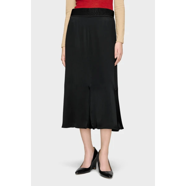 Maison Margiela Washed Silk Satin Midi Skirt in Black | Midi Skirts | Coveti