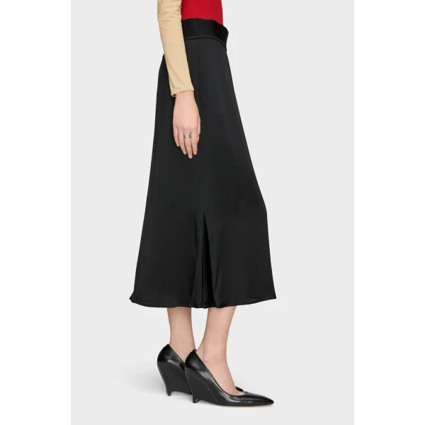 Maison Margiela Washed Silk Satin Midi Skirt in Black | Midi Skirts | Coveti