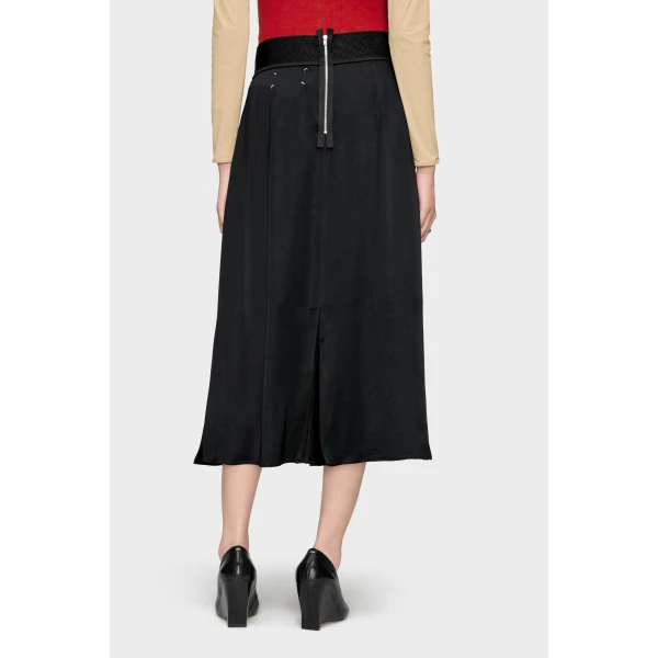 Maison Margiela Washed Silk Satin Midi Skirt in Black | Midi Skirts | Coveti