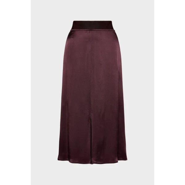 Maison Margiela Washed Silk Satin Midi Skirt in Plum Purple | Midi Skirts | Coveti