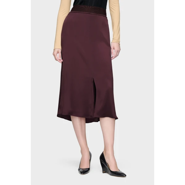 Maison Margiela Washed Silk Satin Midi Skirt in Plum Purple | Midi Skirts | Coveti